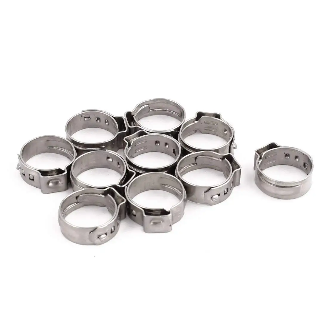 U-nique 13.7mm-16.2mm 304 Stainless Steel Adjustable Tube Hose Clamps Silver Tone 10pcs
