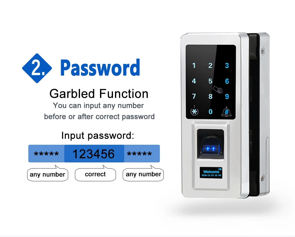 Smart Office Entrance System Remote Control Password Fingerprint Biometric Glass Door Lock