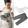 Top LeaderToddler Kids Baby Girls Clothes set Summer Off Shoulder Lace Crop Top and long Pants Cute lovely Sweet Streetwear