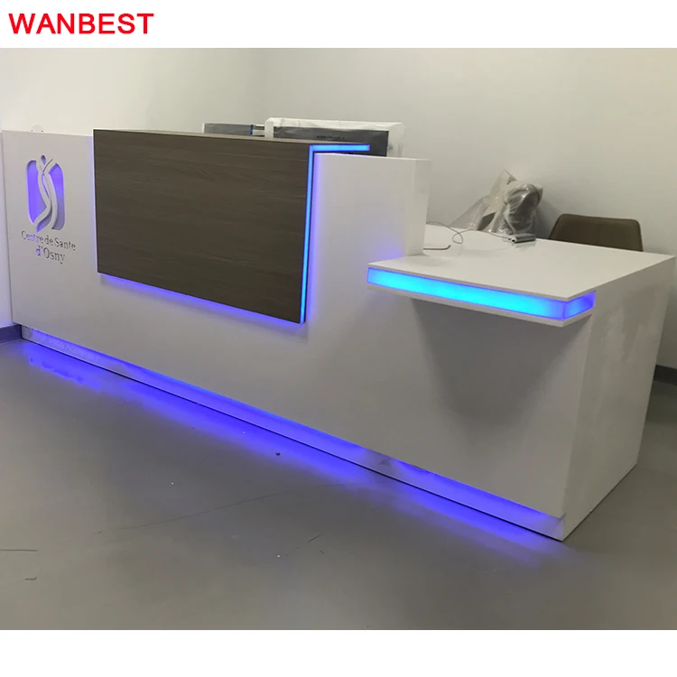 Modern Design Led Lighting Acrylic Office Furniture Gym Nurse Station Reception Desk Front Table