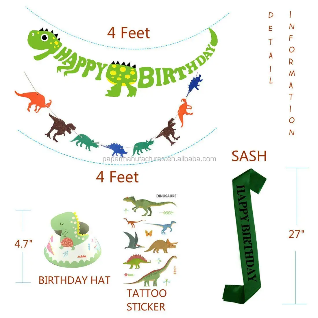 Xiamen Stone Dinosaur Happy Birthday Banner Tissue Pom Poms