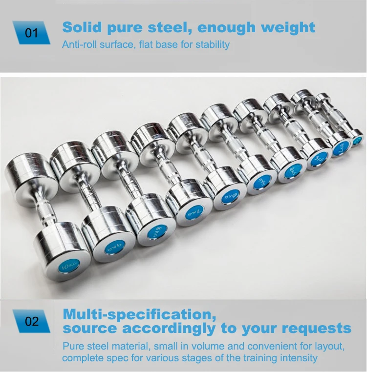 Wholesale fitness equipment fixed pure / solid stainless steel dumbbells sets