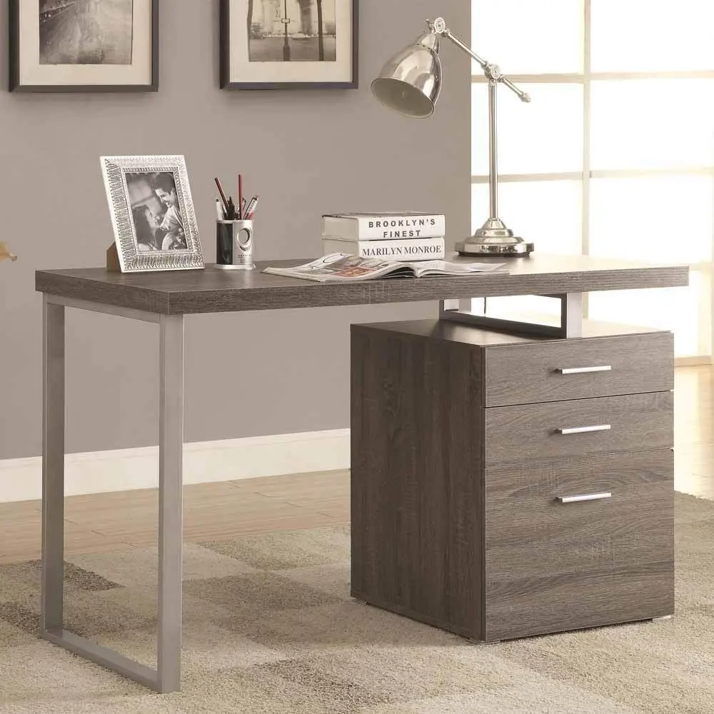1PerfectChoice Contemporary Office Computer Writing Desk File Cabinet Reversible Weathered Grey