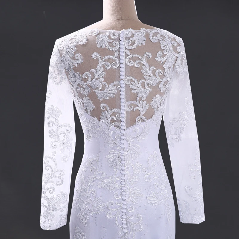 V-neck Mermaid Long Sleeve Lace Beaded Wedding Dress