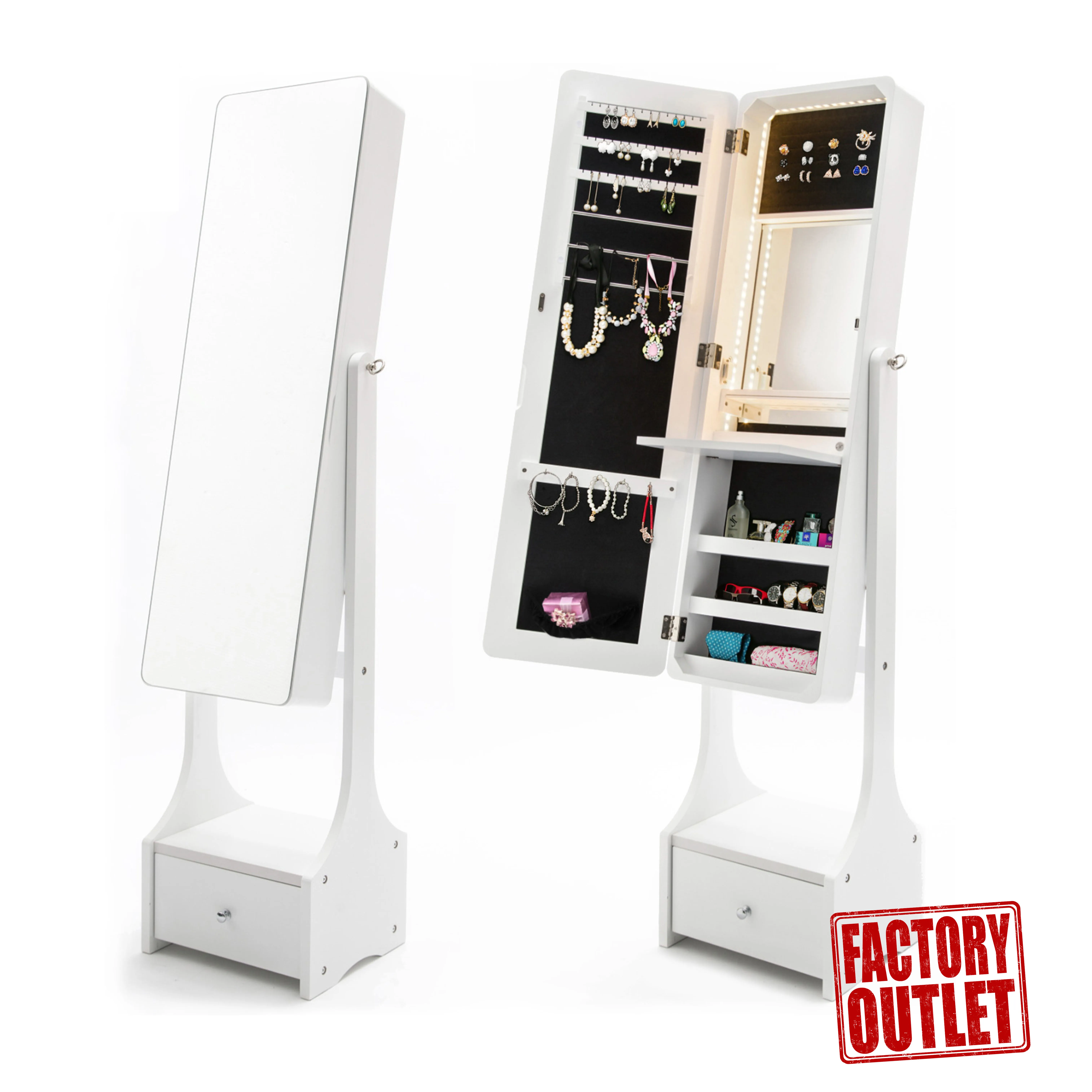 Floor Standing Mirror Jewelry Cabinet With Led Buy Floor