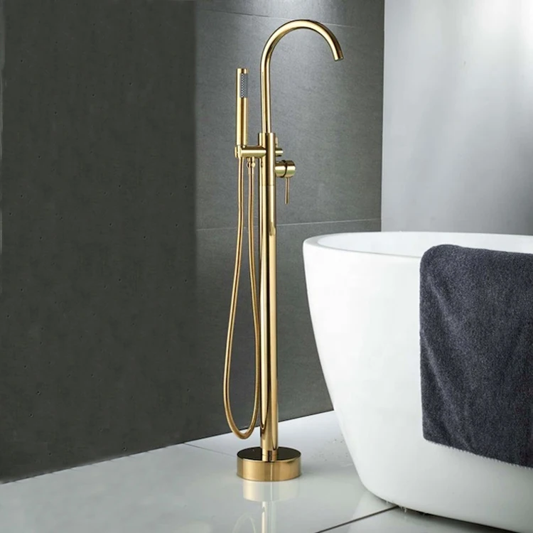 Brushed Gold Freestanding Faucets Floor Mount Bathtub Faucet With