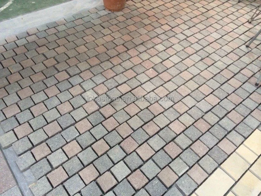 Flameado baldosa naturaleza patrón de abanico de pórfido rojo