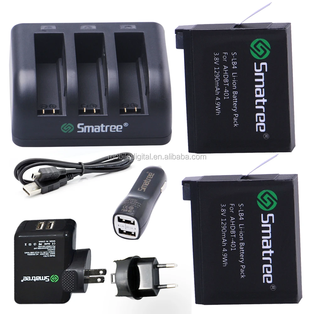 Smatree gopros accessories go pro hero 4 battery go pro camera AHDBT-401 AHDBT401 AHDBT 401 gopros 4 battery + Charger