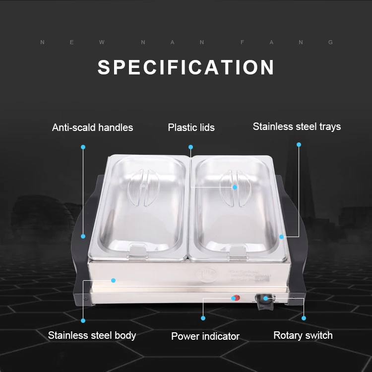 Professional 2 Warming Tray Removable Inserts Hot Plate Food Warmer