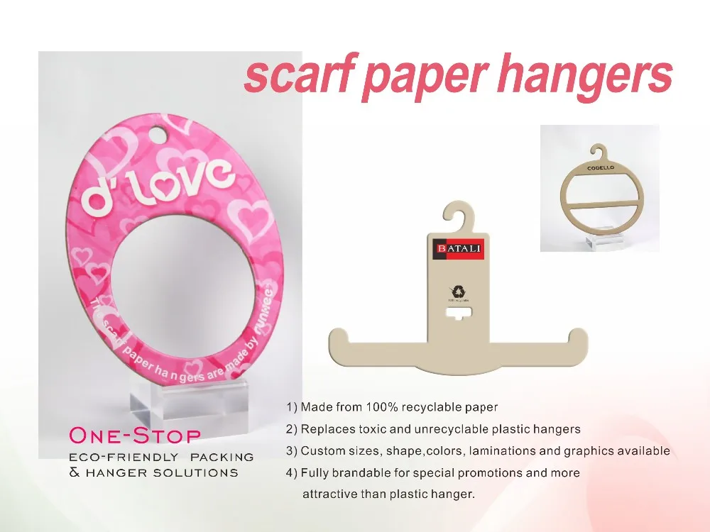 Customized Recycled Paper Scarf Hanger 200mm Cardboard Hanger For Clothes Store