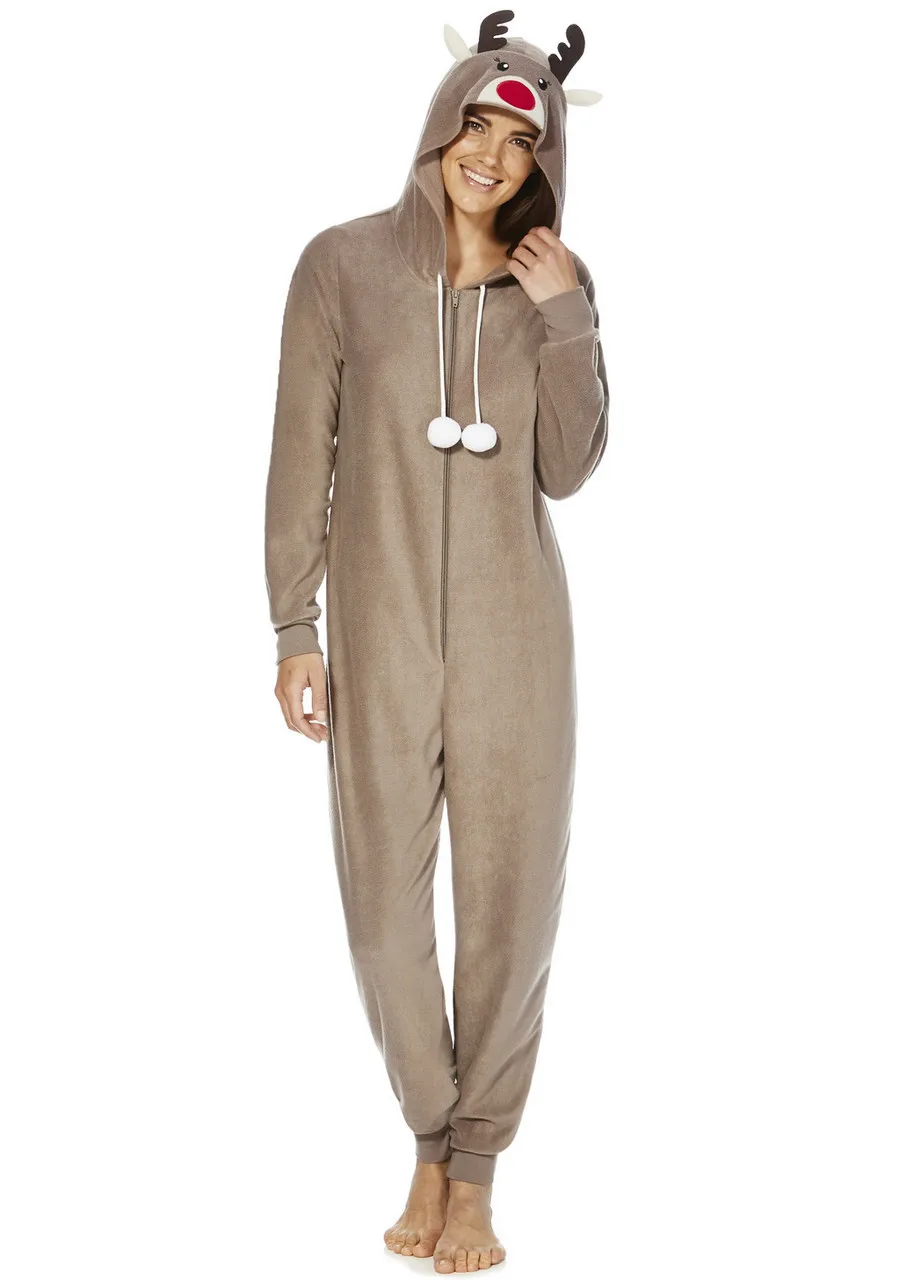 Plain Hood Fleece Adult Reindeer Onesie - Buy Adult Reindeer Onesie ...