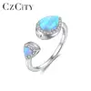 CZCITY Delicate Waterdrop Fire Opal Open Rings for Women S925 Luxury Jewelry Gifts