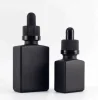 online wholesale 15ml matte black rectangle/square glass dropper bottles for beard oil with pipette