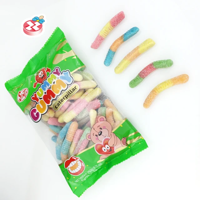 Halal Bag Packing Fruit Flavor Worm Shape Sour Jelly Gummy Chewy Soft