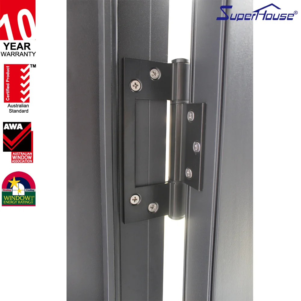 Australia standard black color aluminum hinge door with decorate grill french door double glazed glass
