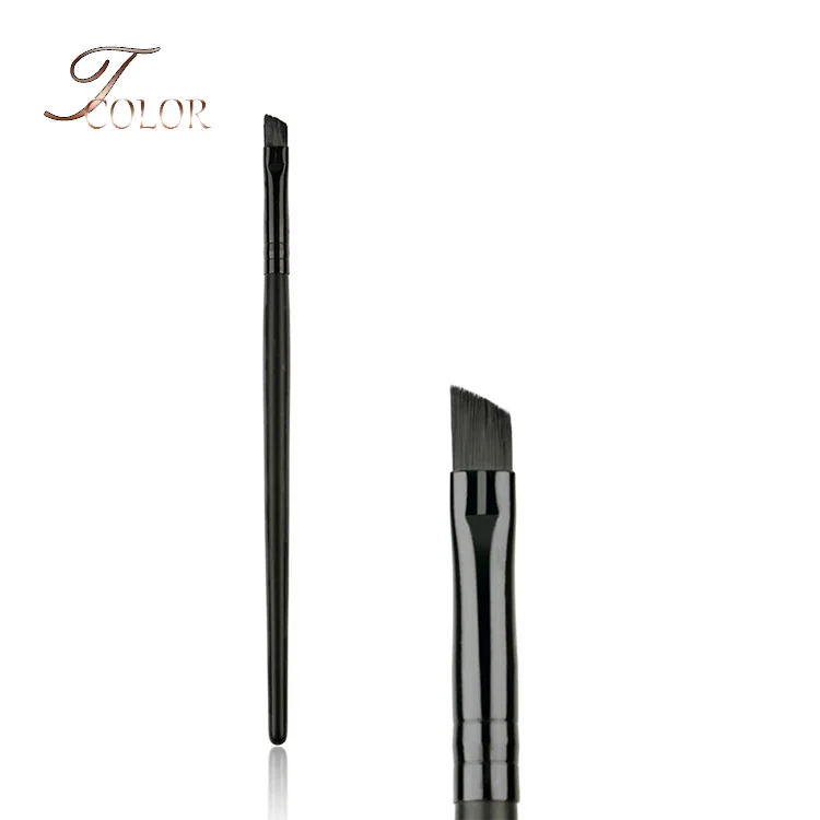 Black Profession Custom Logo Nylon Hair Wood Handle Eyebrow Angled Brush