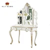 French Style 3 Drawer Wood Bedroom Dresser Antique Hand Carved Wooden Girl White Dressing Table Makeup