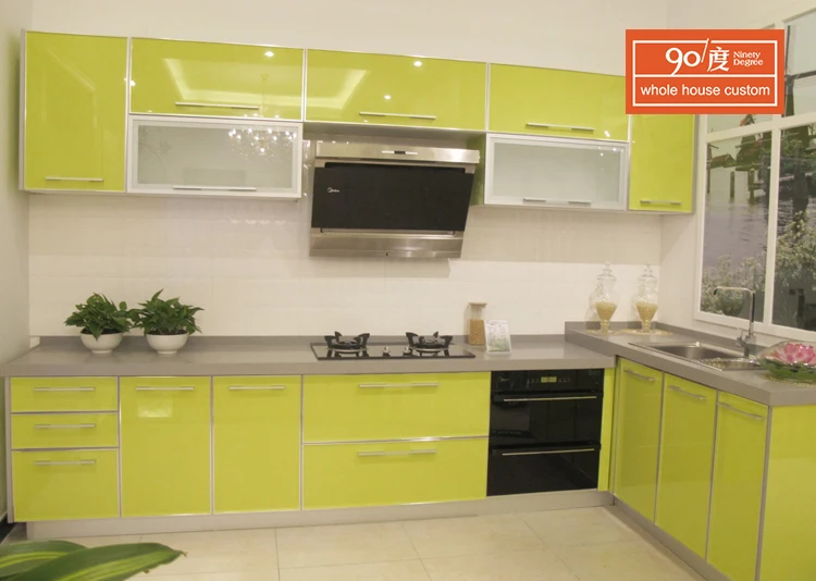 Wholesale Custom Green Modern High Gloss Uv Mdf Kitchen Cabinets