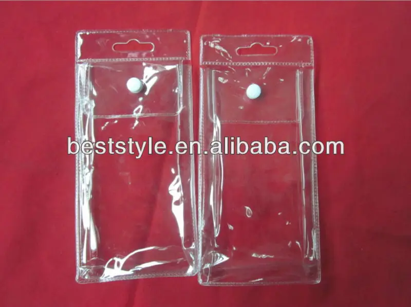 Source With butterfly hole clear pvc plastic bag with snap button on  m.