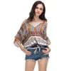 new collection ethnic style casual loose v neck t-shirt off-shoulder sexy crop top for women