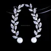 PES fashion Jewelry! 18k White Gold Filled Crystal Pearl Leaf Ear Cuff Earrings(PES9-1157)