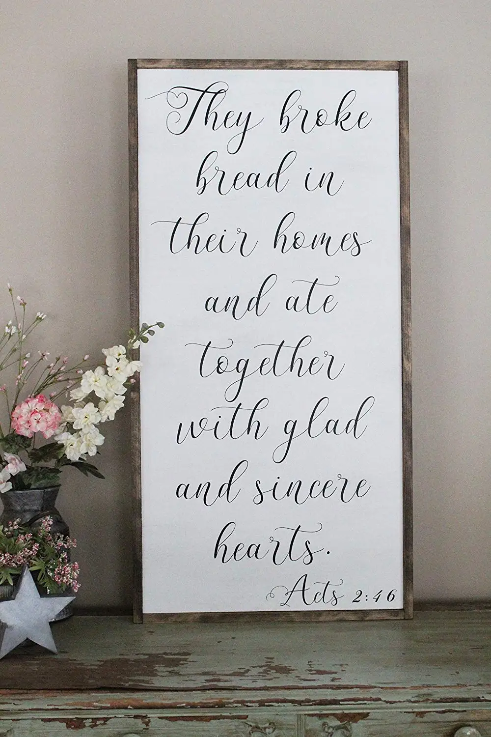 They Broke Bread In Their Homes And Ate Together Wall Art/Hand Painted Sign/Farmhouse Decor/Wall Decor/Home Decor/Modern Artwork/Large Framed Artwork