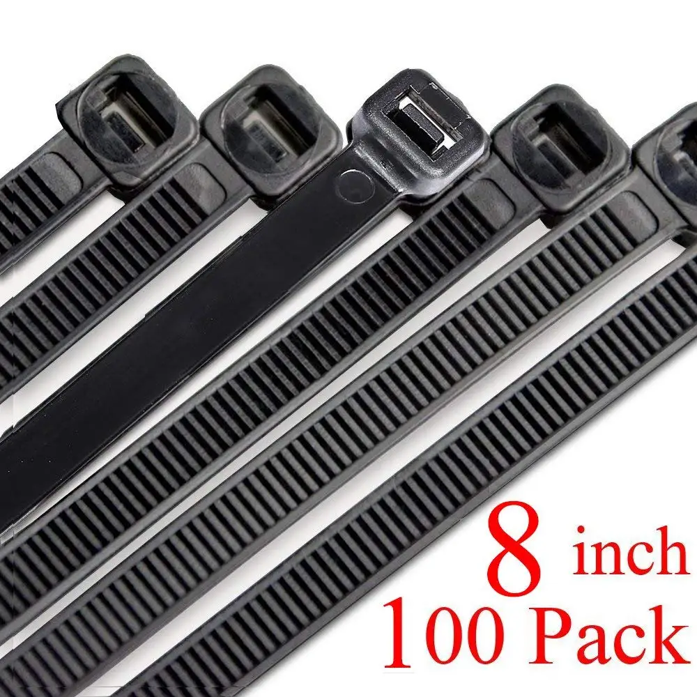 Harileminy 8 Inch Cable Zip Ties Heavy Duty 100 Pieces Self-Locking Ultra Strong Plastic Wire Ties Tensile Strength Nylon Cable Tie Wraps Width in Black White UV Resistant
