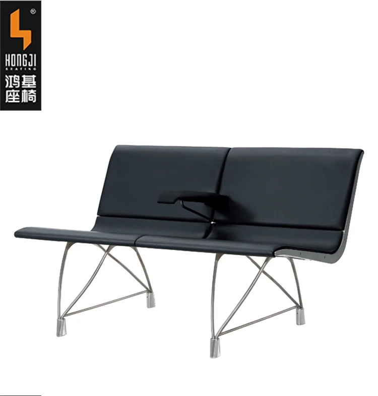 Public Leather Waiting Bench Chair For Barber Shop Aluminium Seat