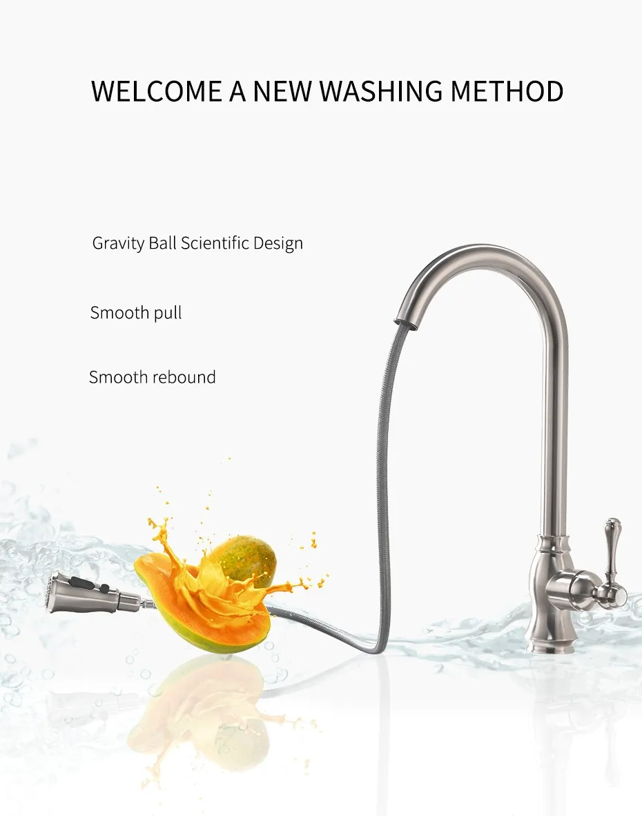 Fapully Upc Spray Head Kitchen Faucet Pull Down Water Ridge Faucet