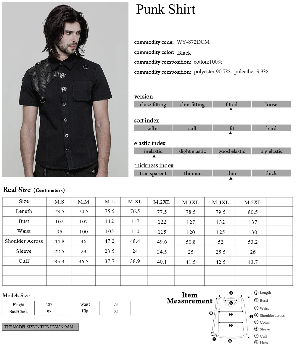 WY872 brand leather shoulder short sleeve men denim shirts and blouses(The shop up to 60% off)
