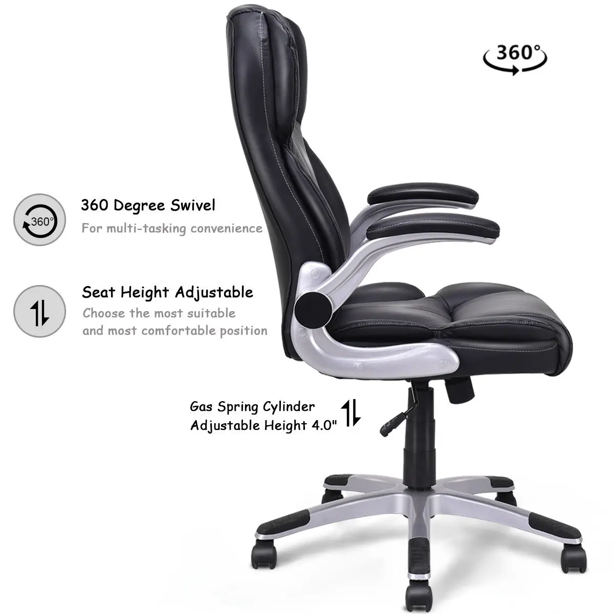 wholesale black Leather High Back Executive Office Chair With Padded seat cushion and armrest