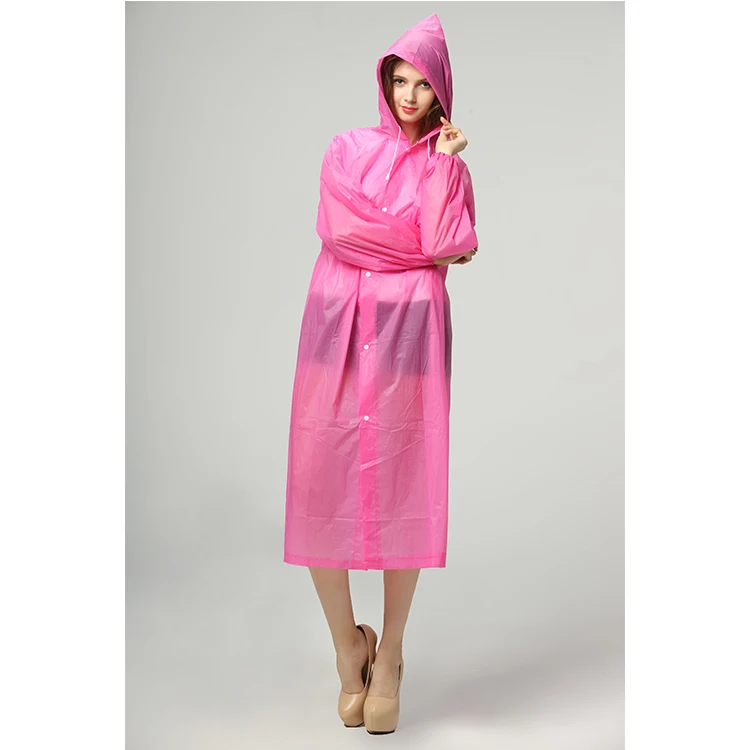 热卖高品质定制 logo 女装印花粉色户外 peva 弹性袖套雨衣雨衣雨披