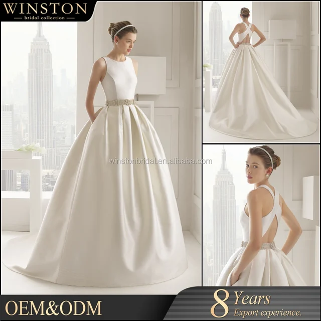 Ivory Ballgown Source Quality From Global Hot Factory Custom Plain Ivory Satin Wedding Dress