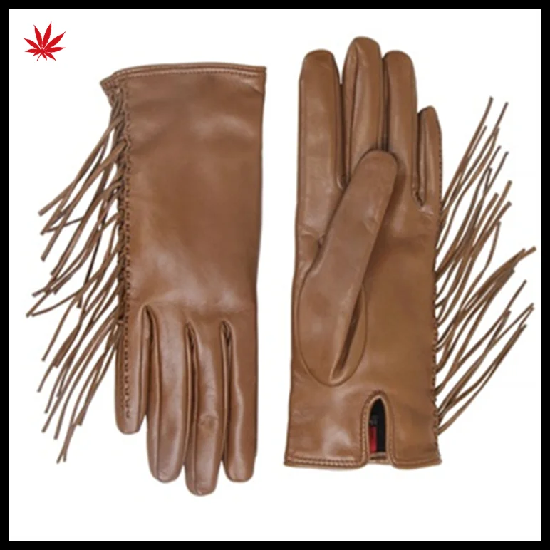 2017 Women's fashion leather gloves with tassels details