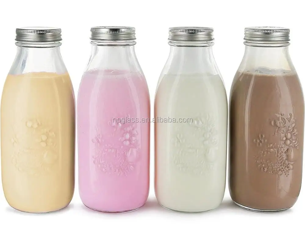33.8 Oz Laitière Réutilisable Bouteille De Lait En Verre Avec Couvercle