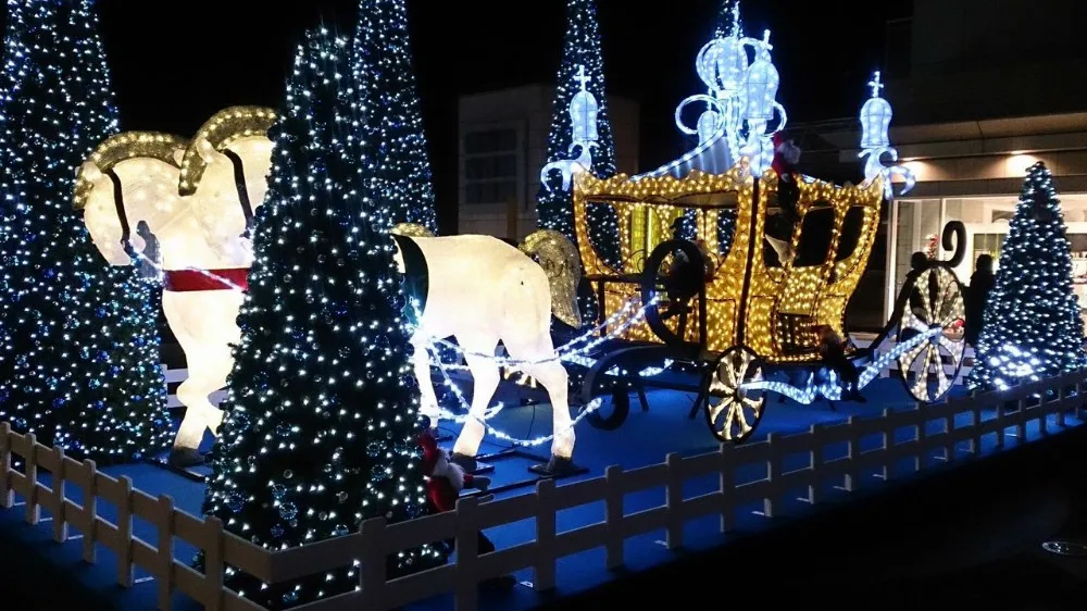 Outdoor Life Size Led Cinderella Horse Carriage Lighted Sculptures For