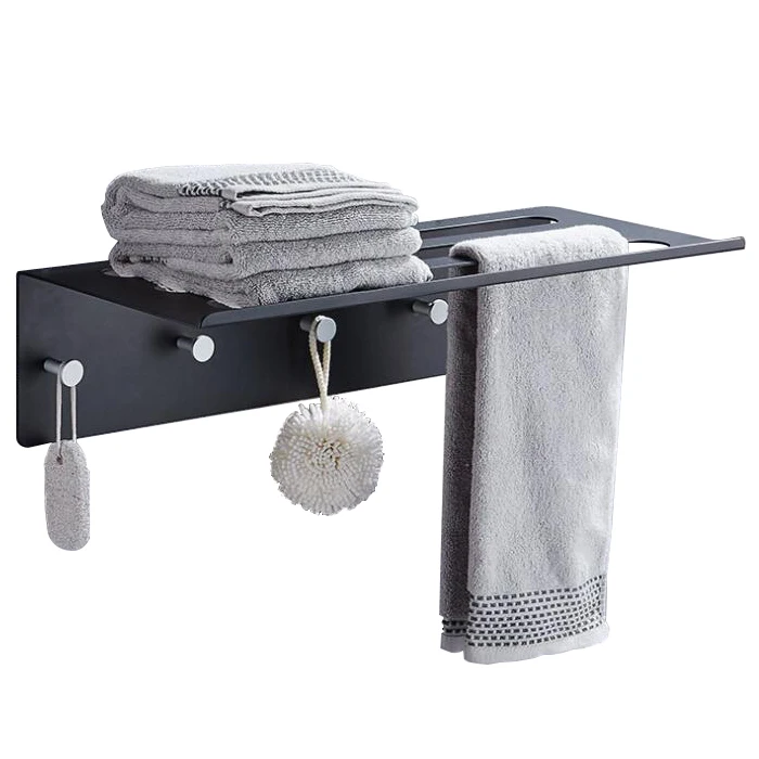 bathroom hollow wall mounted black towel rack with five hook