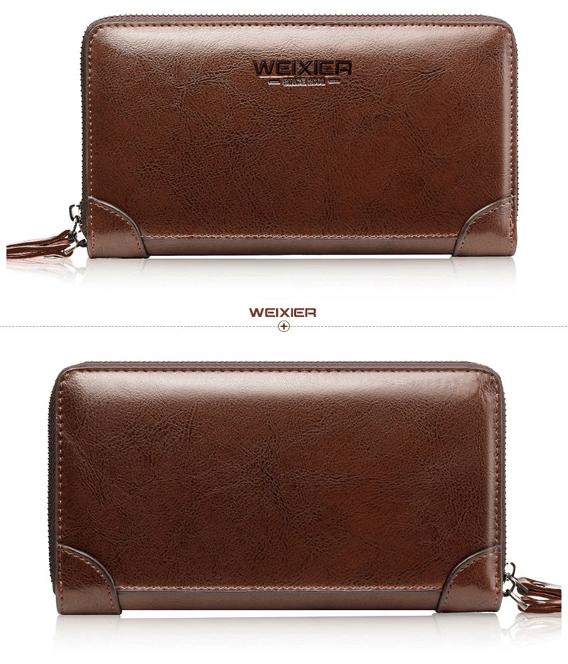 Cheap WEIXIER Men Wallets Leather Men Bags Clutch Bags Koffer Wallet Leather  Long Wallet With Coin Pocket Zipper Men Purse