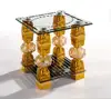Low price flat glass side table open black with flower