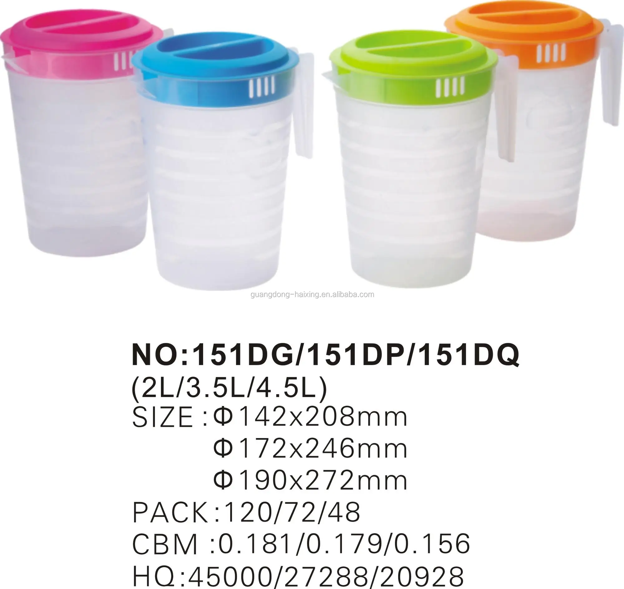 Haixing 2L BPA free Water Pitcher plastic PP Jugs Jarra with lid Custom Colour Design OEM 6297