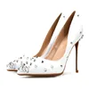 customized logo Fashion elegant sexy ol bling pointed toe pump steampunk rivet leather stiletto thin high heels