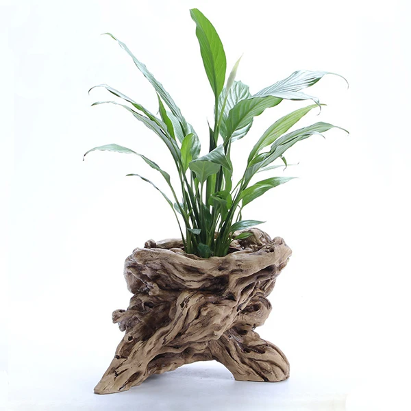 China supplier tree root plantpot resin material, polyresin flower pot wooden like,Artificial flower pot gift for Mother's Day