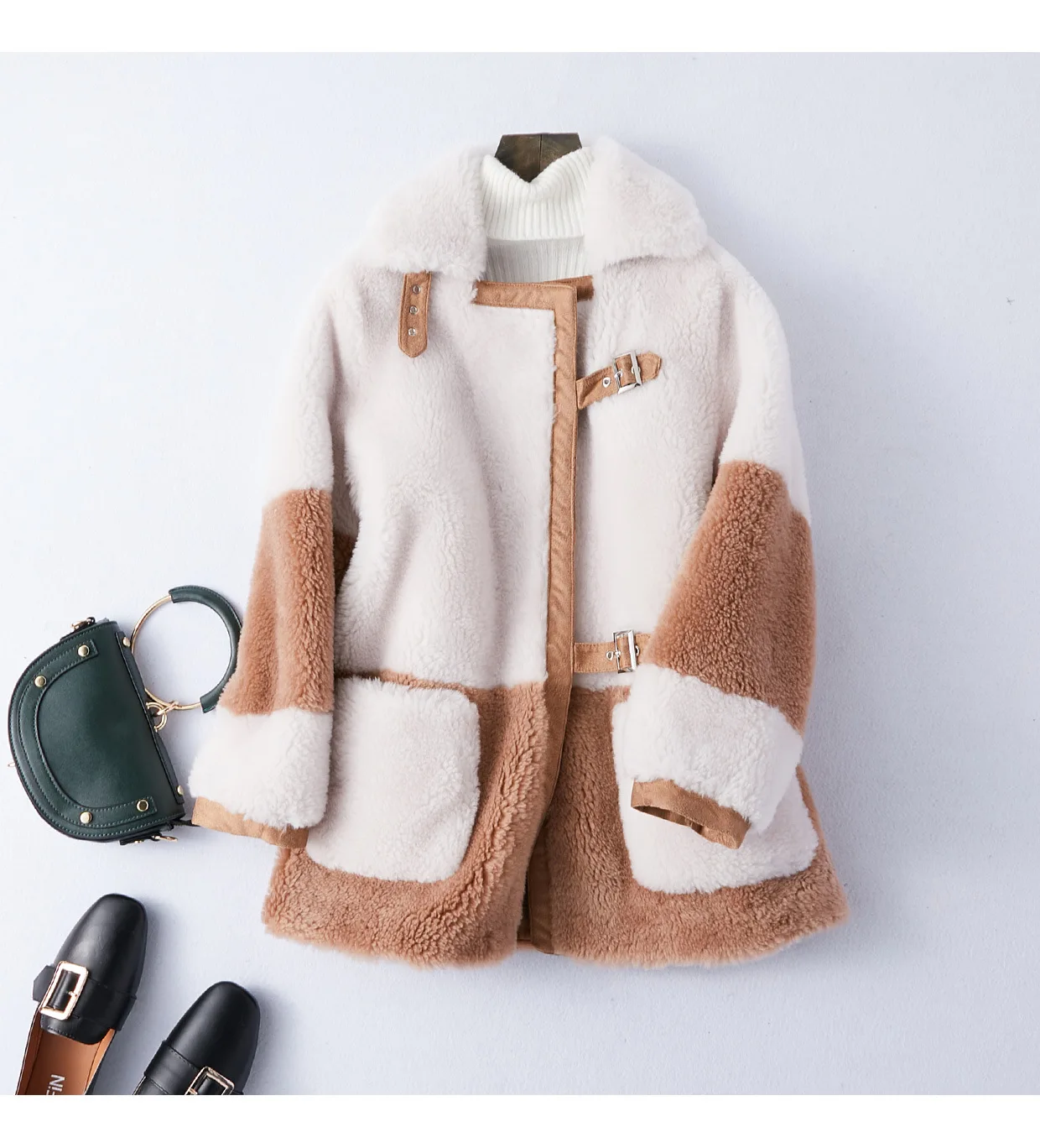 Autumn Winter Clothing Outwear Real Sheep Shearing Fur Coat Lamb Fur Fashion Women Jacket Women 9373