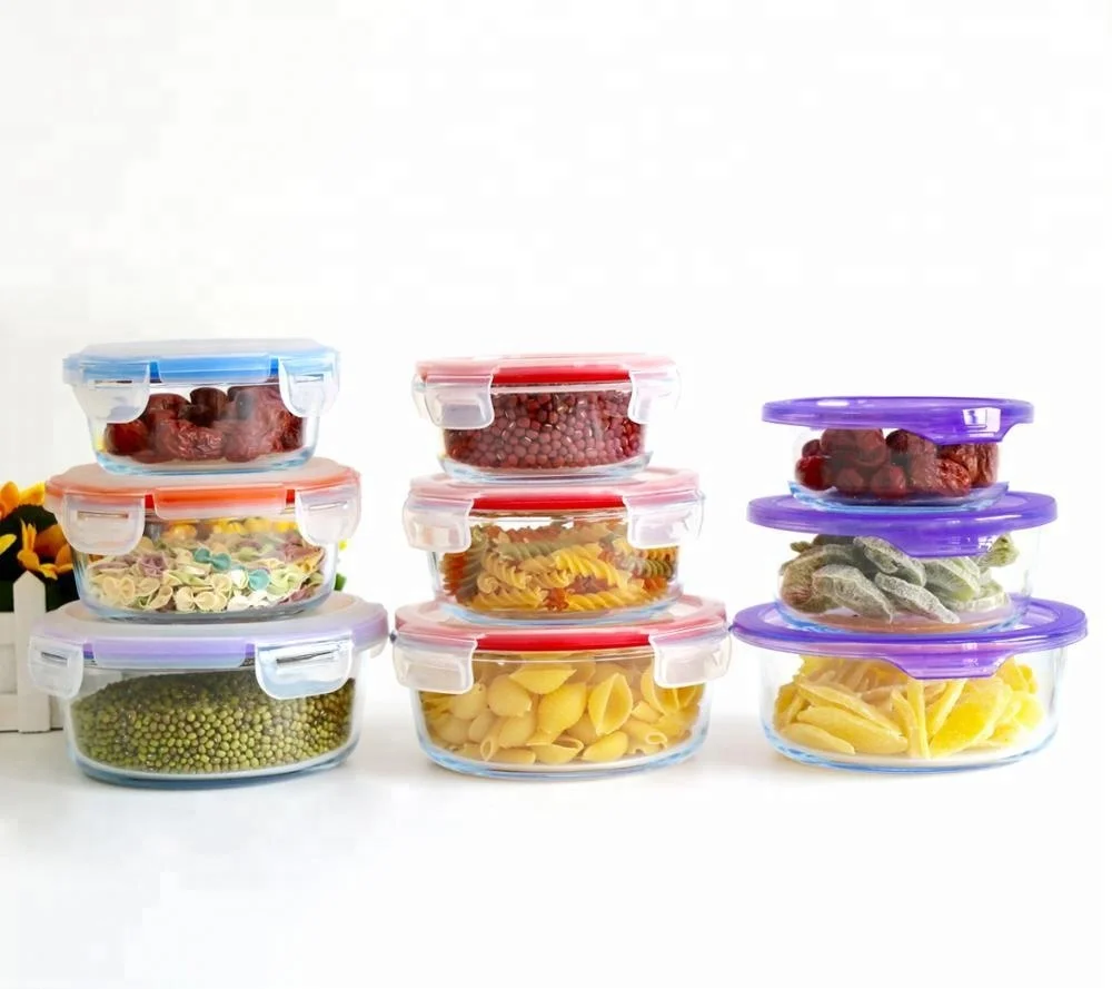 Round Glass Food Storage Container With Color Pp Lid Set Buy Round