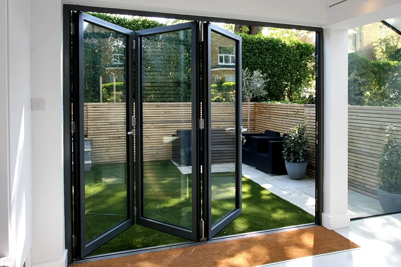 YY manufacture  thermal break aluminum lowes bi fold doors with screen door