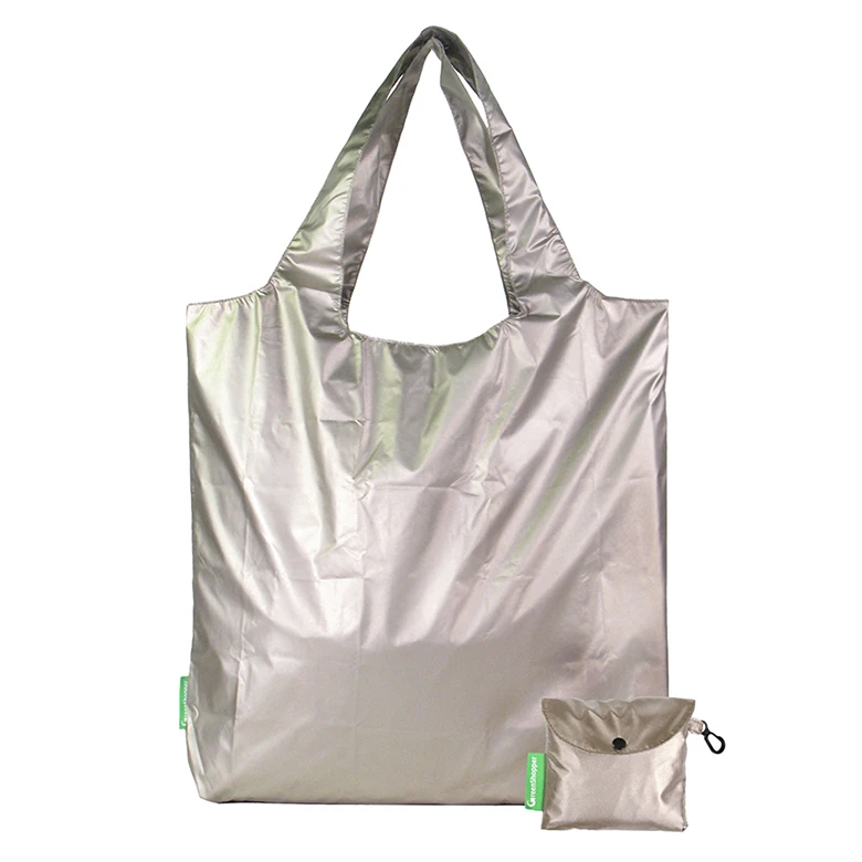 Reusable Waterproof Glossy Custom Shaped Bags Gold Nylon Shoulder Tote