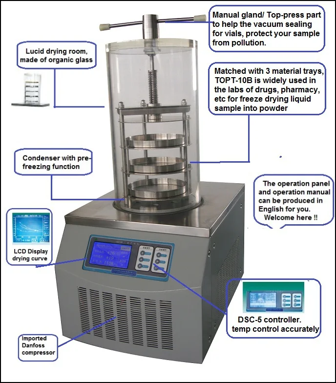 Freeze Dry Lyophilization Machine Topt12b Glandtype Lab Vacuum Freeze