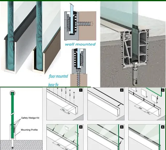 Australia standard outdoor railings design of high quality frameless anodizing u channel glass railing system supplier