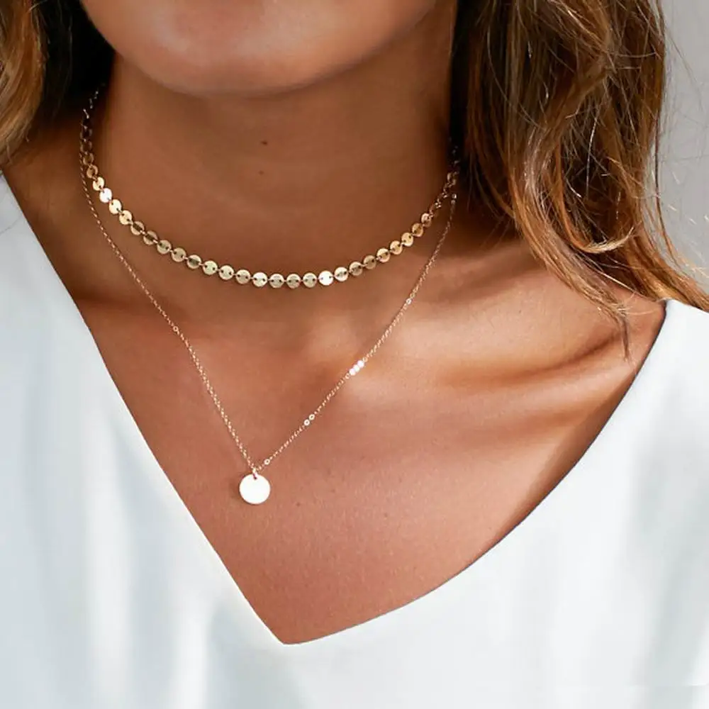 hot sell fashion simple gold color coins choker necklace multi