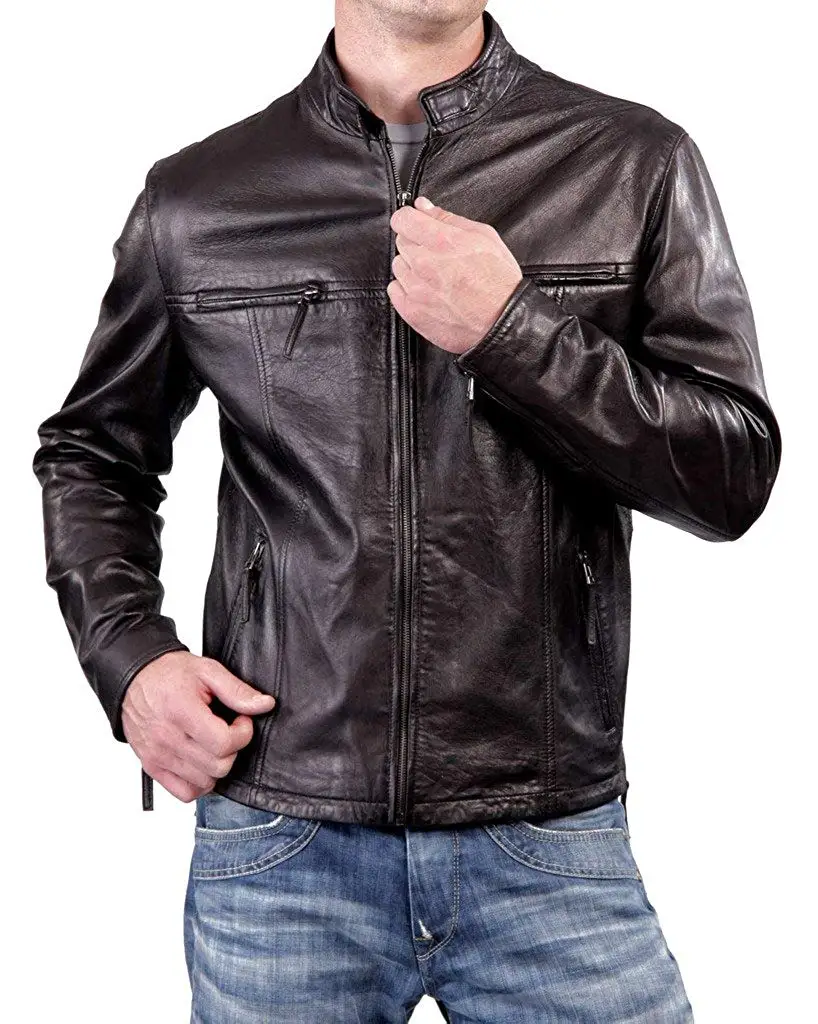 New Men Genuine Sheep Leather Slim Fit Biker Jacket LF376